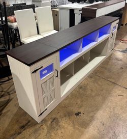 95" Farmhouse TV Stand, Large Entertainment Center for TV up to 100", White( Small Damage)
