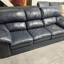 Navy Blue Leather Sofs Couch - Clean - Genuine Leather - Cool Color - Delivery Available 