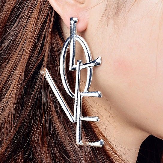 "Fashion Letter Shiny Korean Silver Plated Big Dangle Earrings, VP1005
 
 