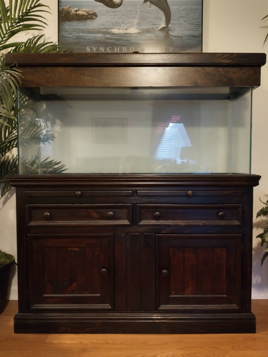 Solid Wood Fish Tank Stand, 55gal Tank & Lights