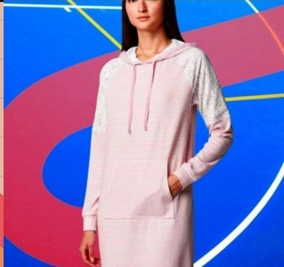 XL SImply Vera Vera Wang Sleepshirt w Hood & Pocket Brushed Fleece Lined 