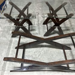 3 Glass Wood Tea and Side Tables