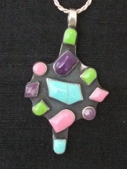 VTG.Mexico 925 Sterling silver pendant Turquoise necklace