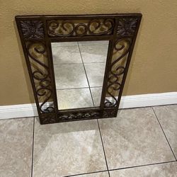 Vintage Wrought Iron Wall Mirror-Ornate…29.5” Height By 21” Wide (VERY HEAVY) In Good Condition…$75