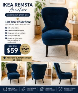 IKEA REMSTA Velvet Armchair – Like New Retail: $249 (discontinued color)