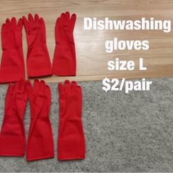 Dishwashing gloves  (size L)  -  $2/pair