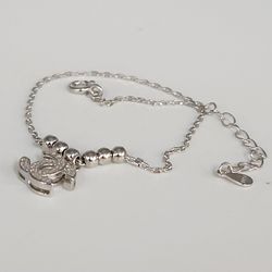 Shiny Silver Chain Bracelet With Sparkling Double C Inspired Charm 7.5"
