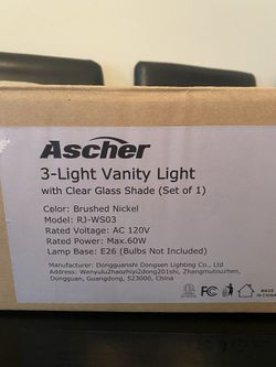 ASCHER 3 Light Vanity Light w Clear Glass Shade