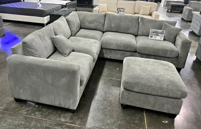 New 99x99 Corduroy Sectional Couch With Ottoman / Free Delivery