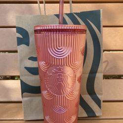 2023 STARBUCKS METALLIC PINK MERMAID SHELL SCALES 24oz TUMBLER