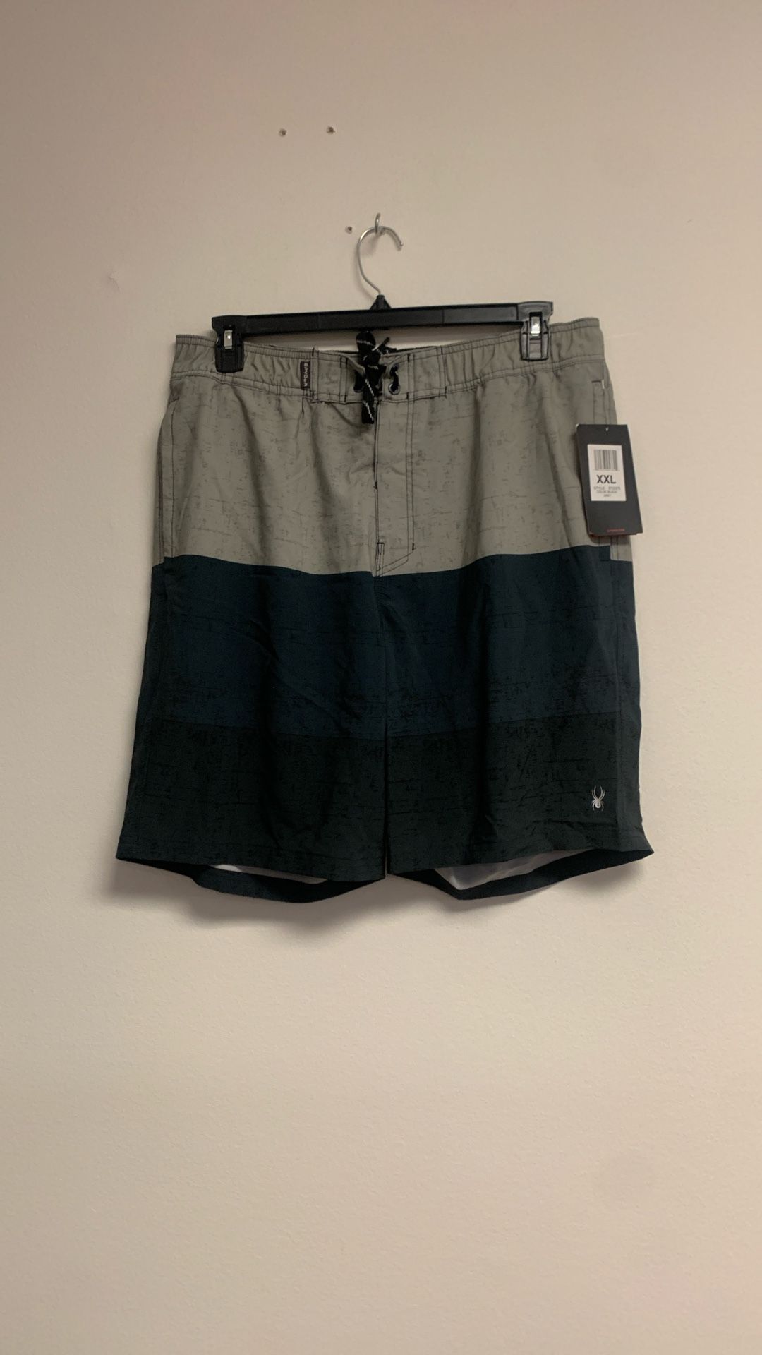 Spider Men’s Swim Trunk Sz XXL. Gray/Black. Sh