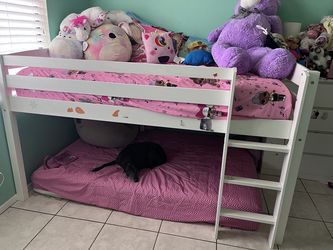 Full Size Low Loft Bed Frame – White Wood – Kids/Teen