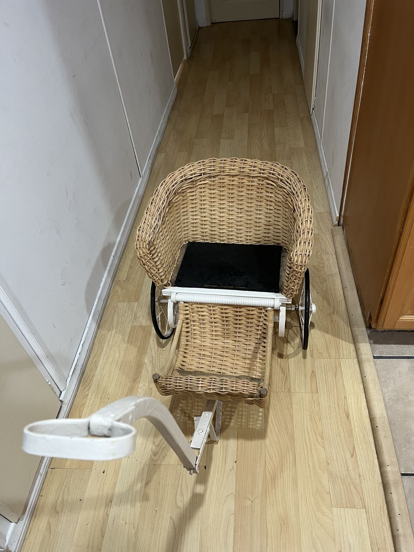Antique Wicker And Metal Doll Carriage 