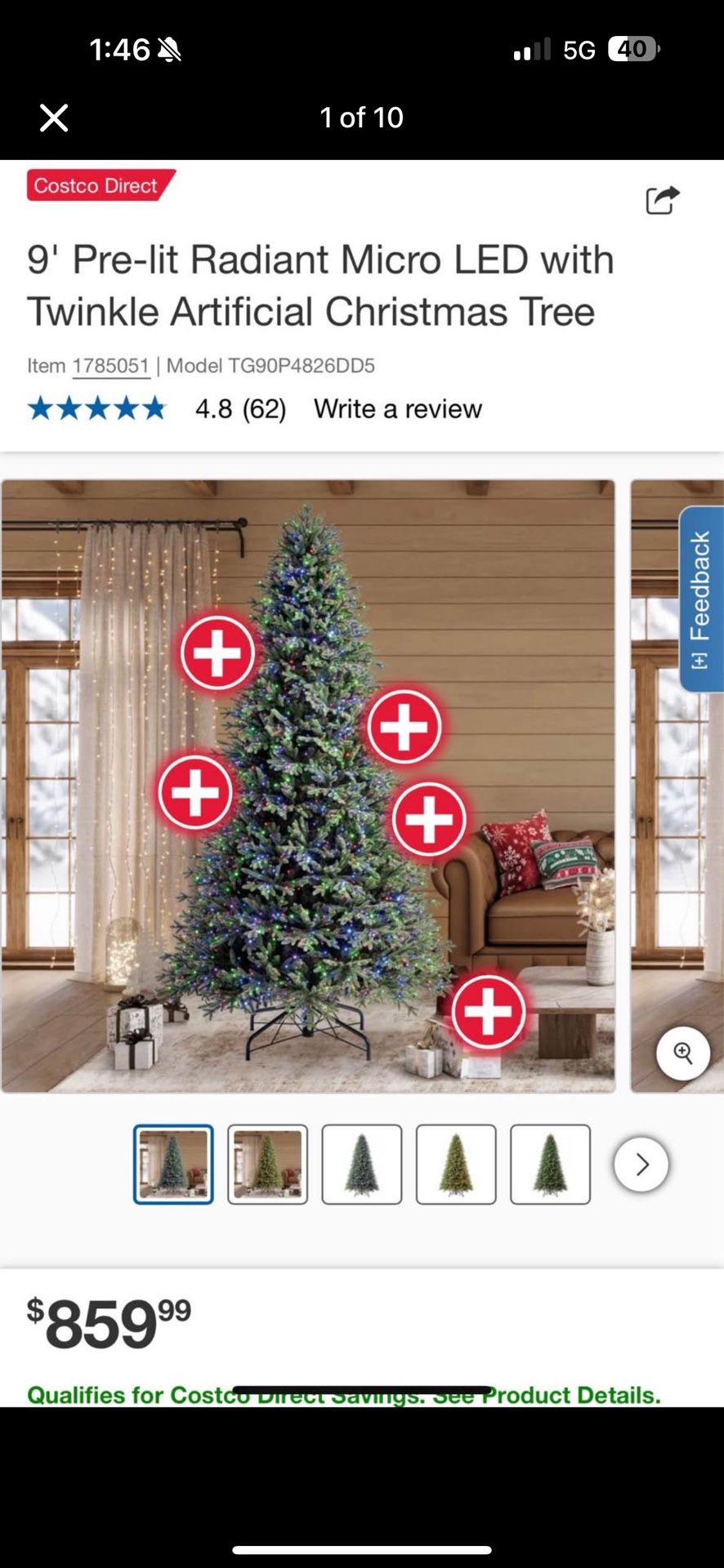 9 ft Pre-lit Radiant Micro LED with Multi Color Twinkle Artificial Christmas Tree from Costco New  Located Romeoville IL 450$