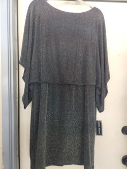 NWT Jessica Howard Metallic Silver/Black Shimmer Capelet Sheath Dress
