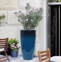 Navy Gloss Blue Tall Concrete Vase