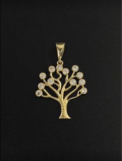 14k Gold Tree of Life Pendant with clear stones