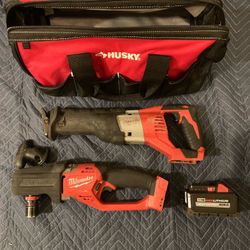 Milwaukee Gen II Hole Hawg, 8.0ah Battery, and Sawzall with Bag