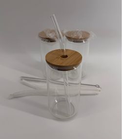 Glass Tumbler Cups with Bamboo Lids and Straws