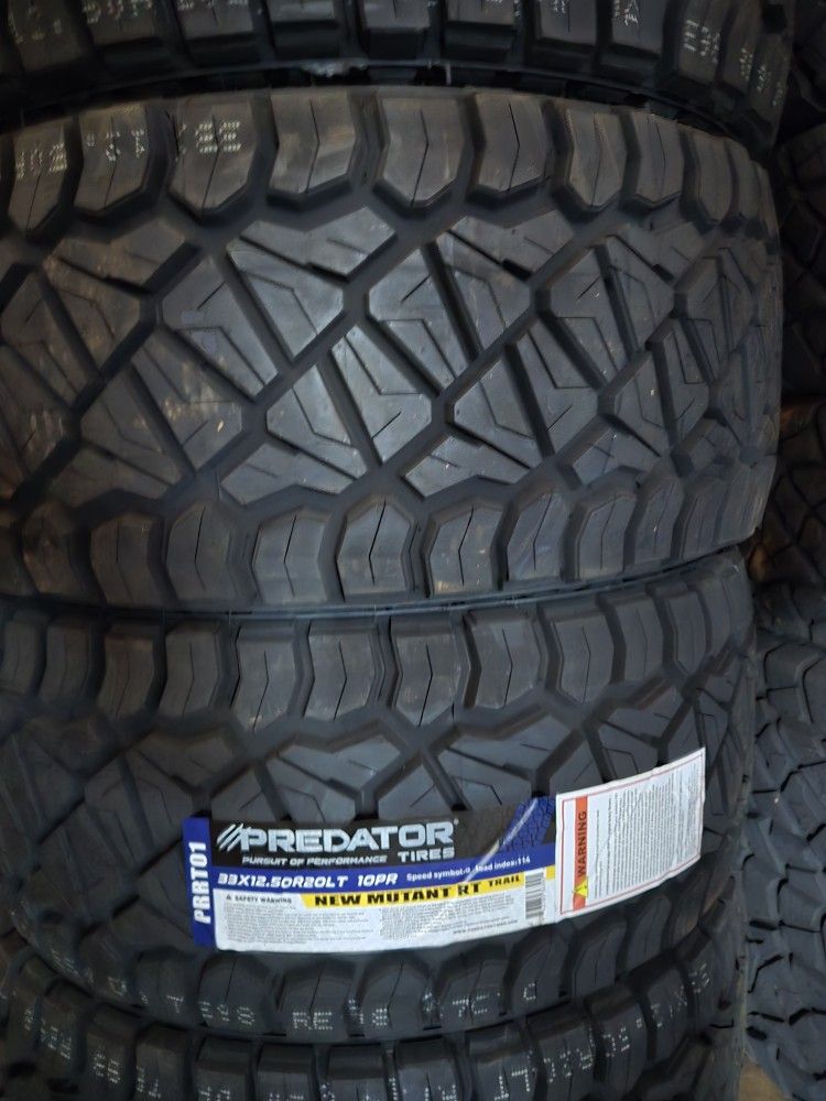 (4) 33x12.50r20 Predator R/T Tires 33 12.5 20 RT 10-ply LT E Rated