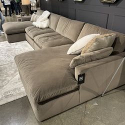 Sophie Cocoa Velvet 4pc U Shape Double Chaise Sectional