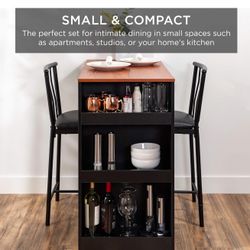 Best Choice Products 3-Piece 36in Wooden Counter Height Dining Table Set for Kitchen, Dining Room w/Storage Shelves, Metal Frame, 2 Barstools - Espres