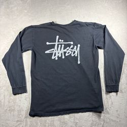 Y2K Stussy Men’s L Faded Black Logo Graphic Spellout Skater Streetwear Skate#6A