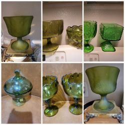 Vintage Brass Avocado 1960s Green Glassware $10-15 Each