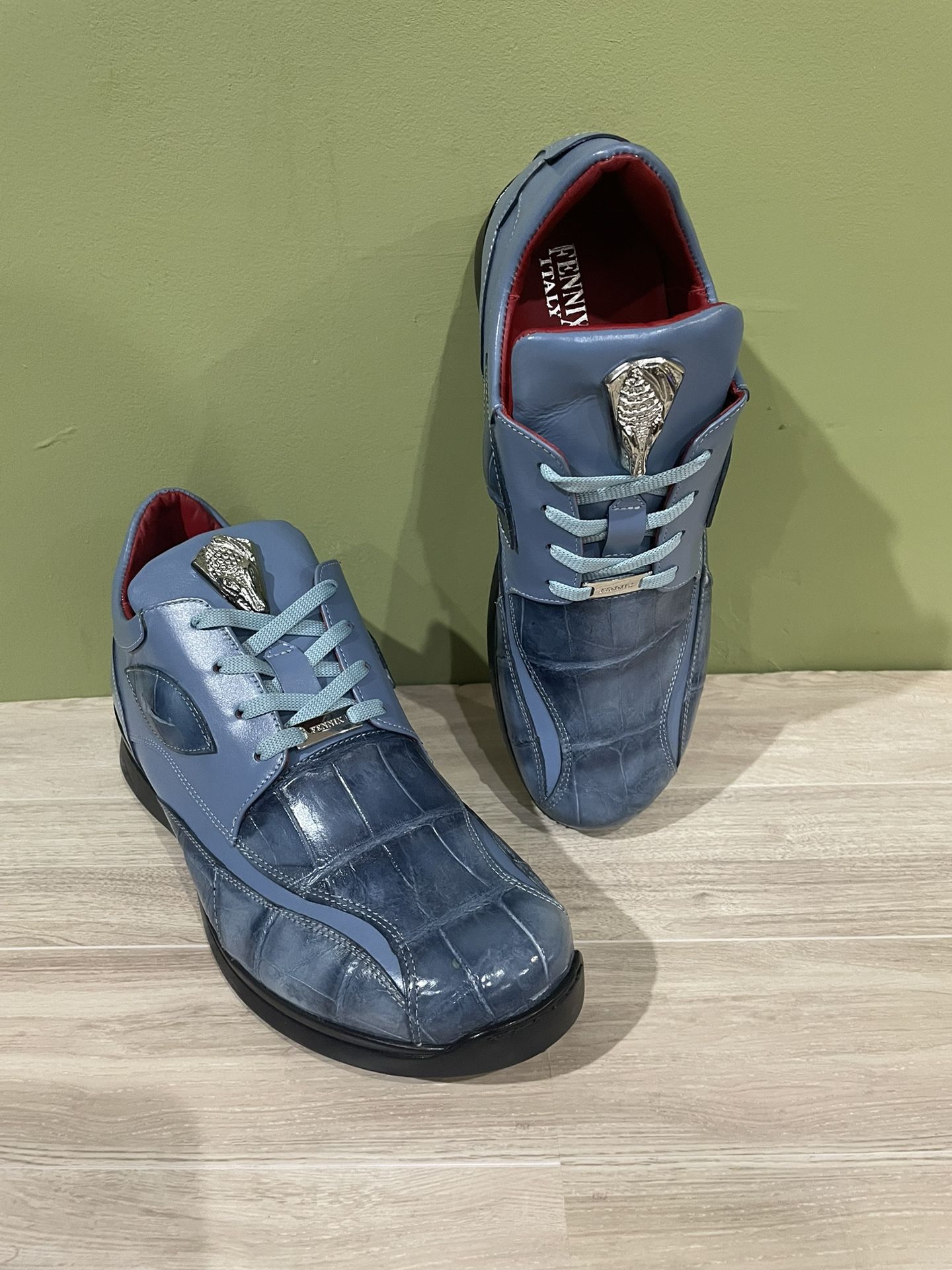 Fennix Italy Shoes Casual Sneakers Alligator/calf Jean Blue