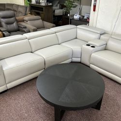 Furniture - 5 Pc Beyond Leather Sectional With 3 Power Recliners- Krofton 