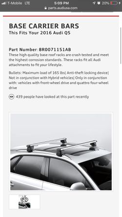 Audi Base Carrier Bars For Audi A6 2016 NEW