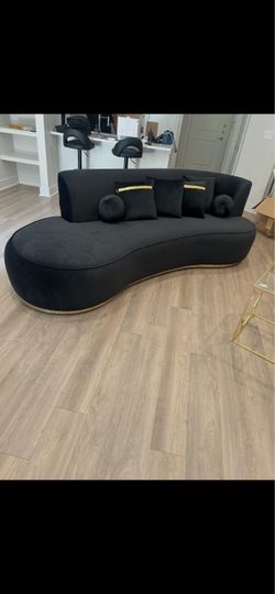 Black Velvet Curved Sofa with Gold Base