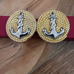 Vintage Woman's Nautical Anchor Rope Sailor Theme 2 Tone Gold & Silver Buckles on Red Talbot's Belt 