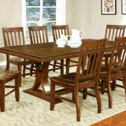 Brand New Dark Oak 9pc Dining Table Set