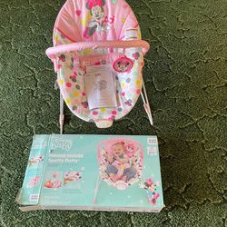 FOR SALE: Bright Starts Disney Baby Minnie Mouse Vibrating Baby Bouncer “Spotty Dotty”
