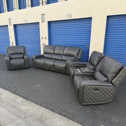 Dominick 3-Piece Gray Genuine Leather Power Reclining Set