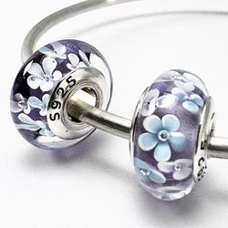 2 Charms For Pandora Lavender Garden Murano 925 Sterling Silver Cores