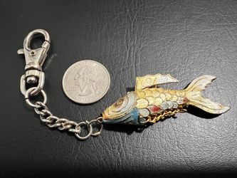 Vintage Gold Enamel Cloisonne Articulated Wiggly Fish Key Chain