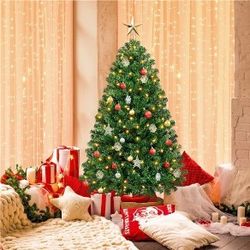 4.5’ Pre-lit Spruce Artificial Christmas Tree with Foldable Stand Holiday Decorative Tree with 300 incandescent lights Green