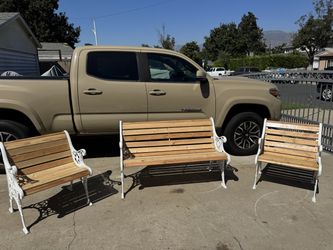 3-Piece Vintage Garden Bench Set - Wood & Cast Iron