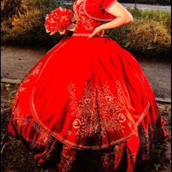 Red and Gold Quinceañera Dress