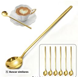 【AREL】6-Piece Gold Stainless Steel Long-Handled Teaspoon Set | Stylish Design, Comfortable Grip, Mirror-Polished Dessert Spoons, Suitable For Iced Tea