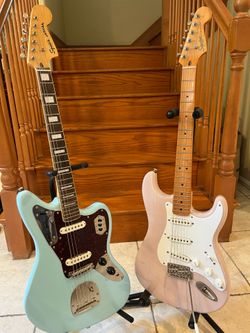 Squier Classic Vibe Jaguar (Mint) and Classic Vibe 50s Stratocaster (Mint)
