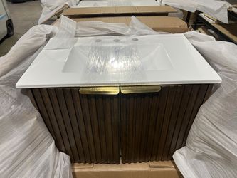 30” Floating Espresso Single Bathroom Vanity Ceramic Integrated Sink