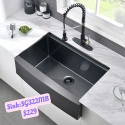 Black Stainless Steel Farmhouse Kitchen Sink 33 Inch 9.2511