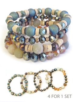*SALE* Multi Glass Wood Mix Bead Stretch Bracelet Set *See My Other 800 Items*