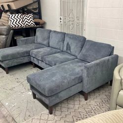 Grey Corduroy Sectional Sofa Couch (New In Box) 
