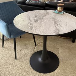 Round Table Modern Marble Dining - 1 FREE Blue Velvet Chair 