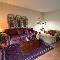 Dark Burgundy Leather Sofa + Chaise Lounge – Made in USA (Project Piece)