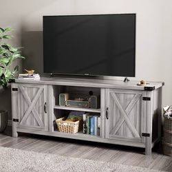 Modern Farmhouse TV Stand with Two Barn Doors and Storage Cabinets for Televisions up to 65+ Inch $100